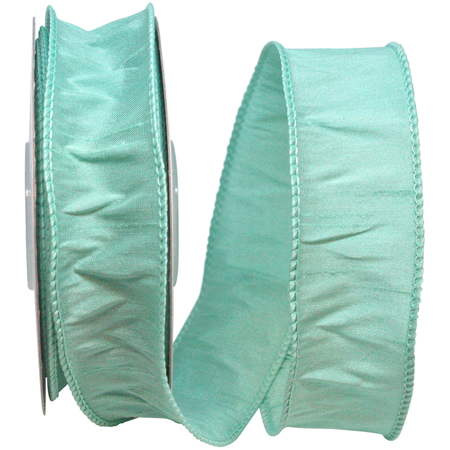 Mint 1-1 2 Inch Dupioni Wired Edge Ribbon for Wreaths & Bows