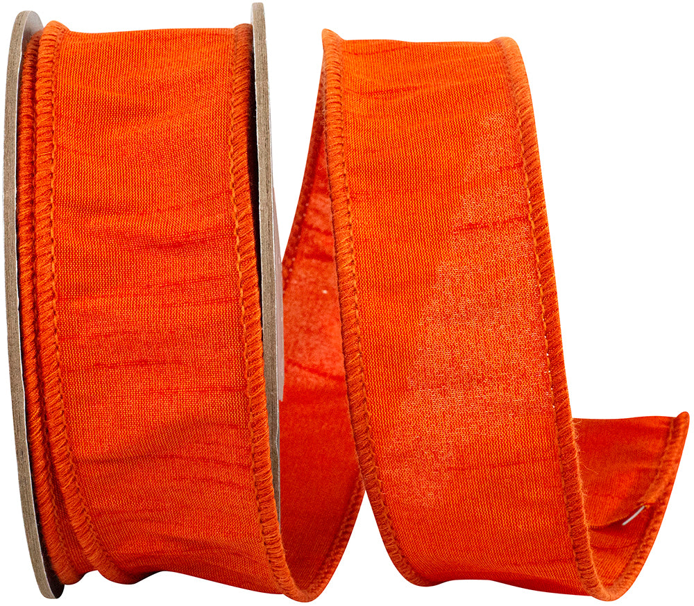 Orange 1-1 2 Inch Dupioni Wired Edge Ribbon for Wreaths & Bows