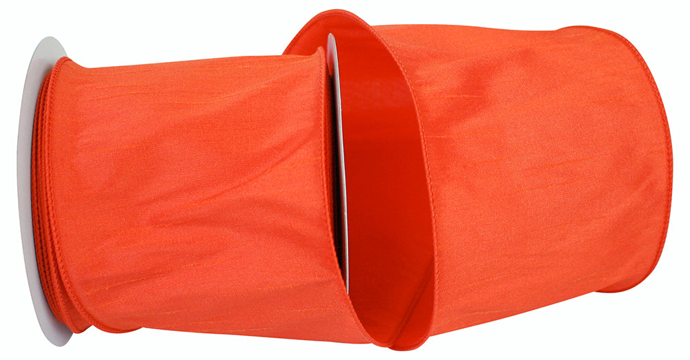 Orange 4 Inch Dupioni Wired Edge Ribbon for Wreaths & Bows
