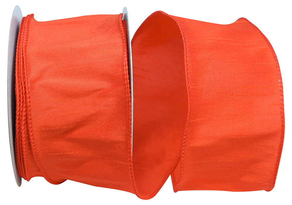 Orange 2-1 2 Inch Dupioni Wired Edge Ribbon for Wreaths & Bows