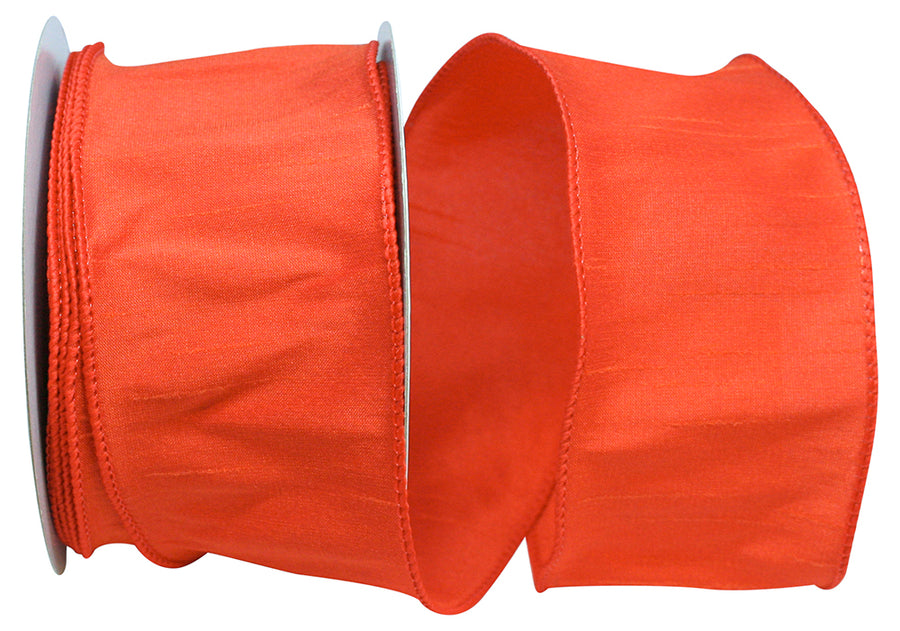 Orange 2-1 2 Inch Dupioni Wired Edge Ribbon for Wreaths & Bows