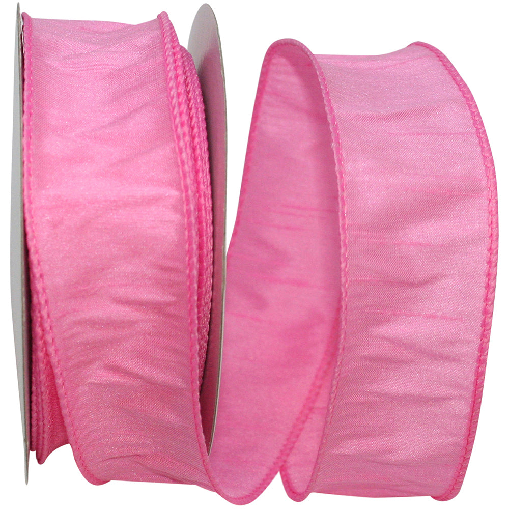 Pink 1-1 2 Inch Dupioni Wired Edge Ribbon for Wreaths & Bows