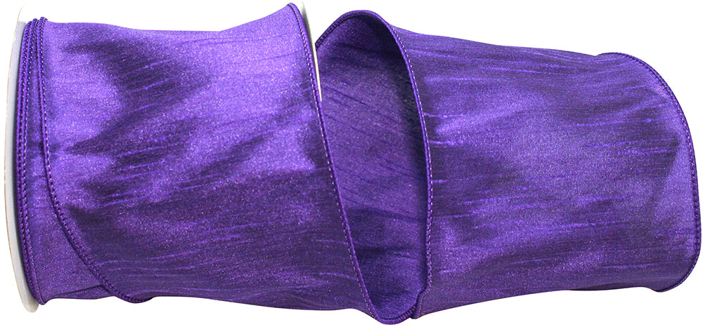 Purple 4 Inch Dupioni Wired Edge Ribbon for Wreaths & Bows
