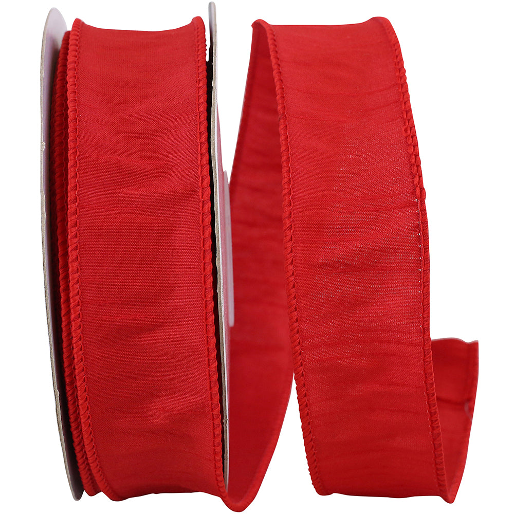 Red 1-1 2 Inch Dupioni Wired Edge Ribbon for Wreaths & Bows