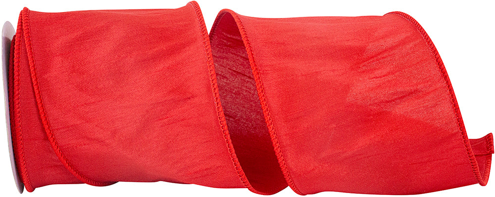Red 4 Inch Dupioni Wired Edge Ribbon for Wreaths & Bows
