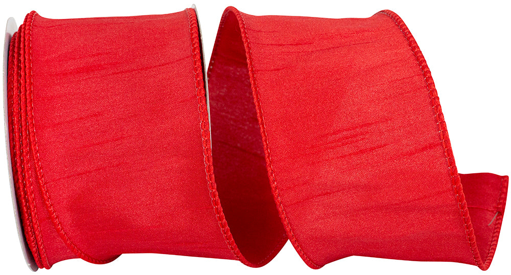 Red 2-1 2 Inch Dupioni Wired Edge Ribbon for Wreaths & Bows