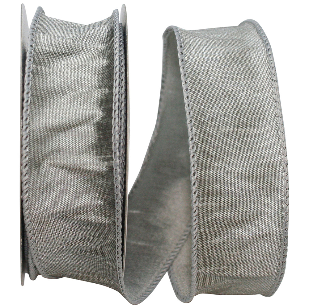 Silver 1-1 2 Inch Dupioni Wired Edge Ribbon for Wreaths & Bows