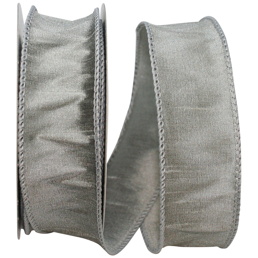 Silver 1-1 2 Inch Dupioni Wired Edge Ribbon for Wreaths & Bows
