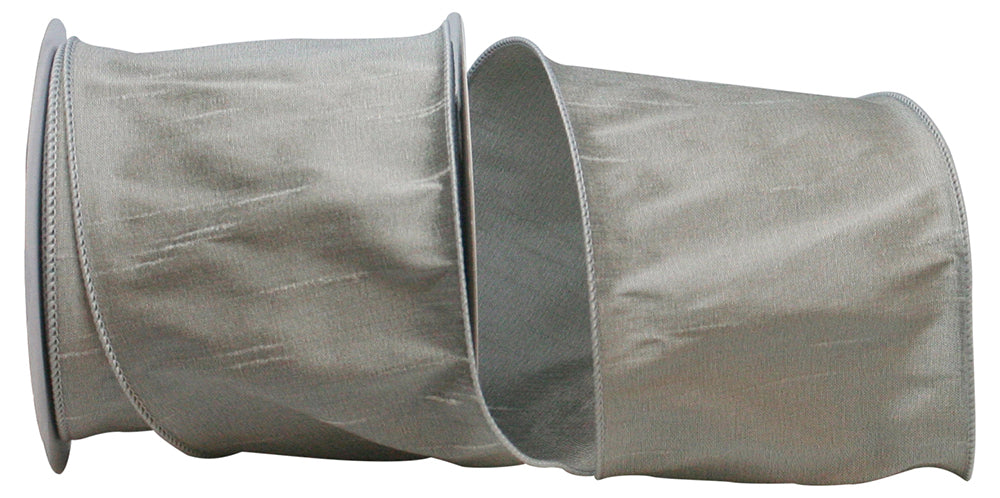 Silver 4 Inch Dupioni Wired Edge Ribbon for Wreaths & Bows
