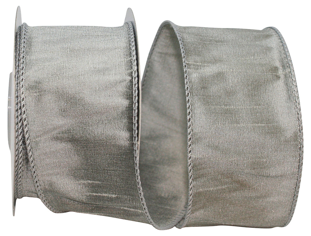 Silver 2-1 2 Inch Dupioni Wired Edge Ribbon for Wreaths & Bows