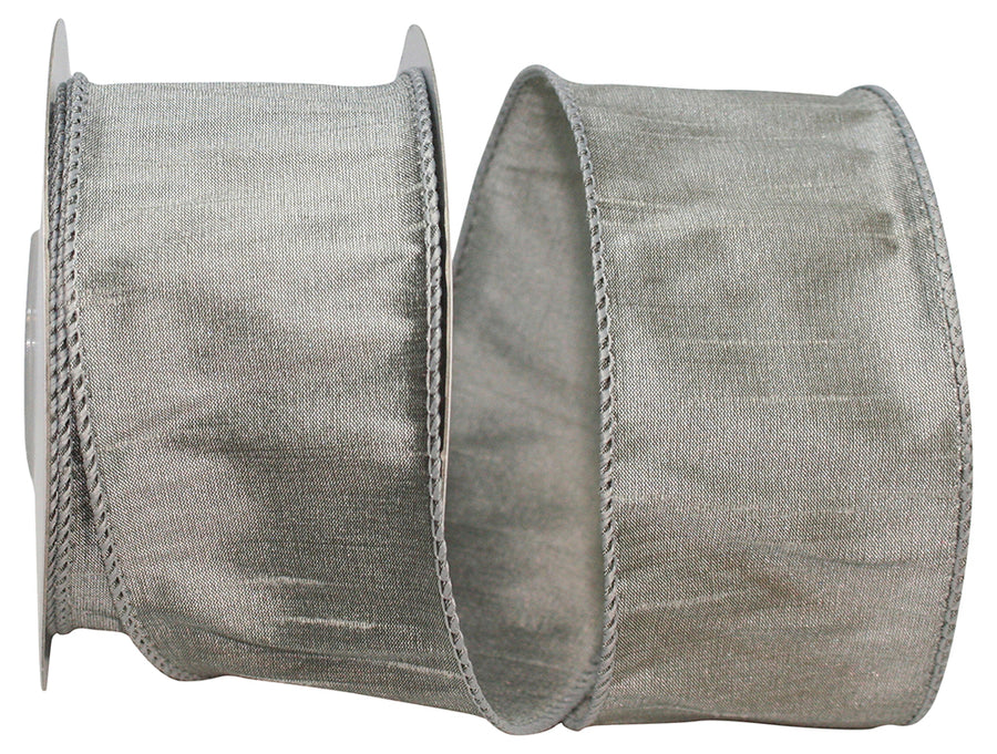 Silver 2-1 2 Inch Dupioni Wired Edge Ribbon for Wreaths & Bows
