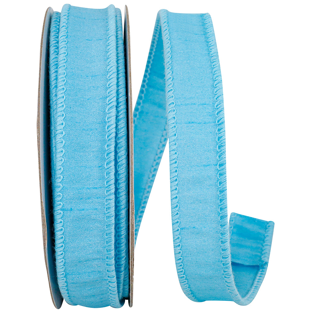 Aqua Dupioni Wired Edge Ribbon 7/8 Inch for Wreaths