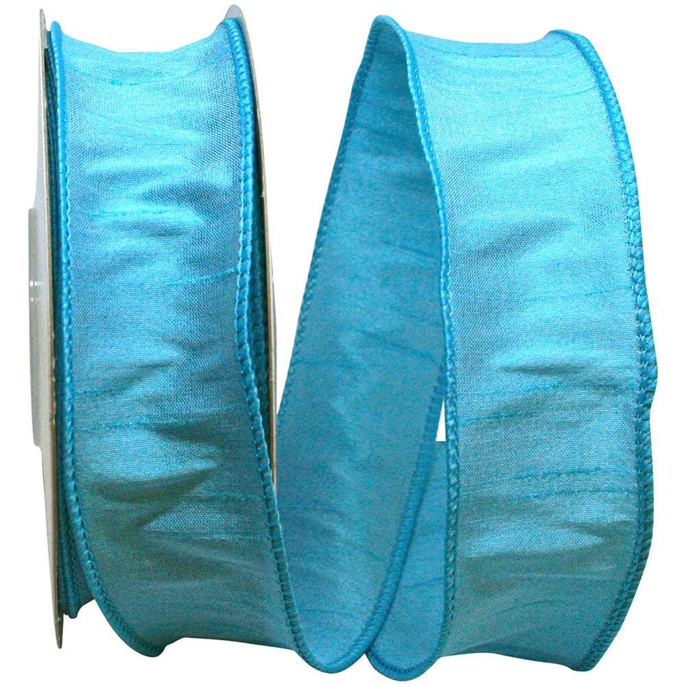 Aqua Dupioni Wired Edge Ribbon 1-1/2 Inch for Bows