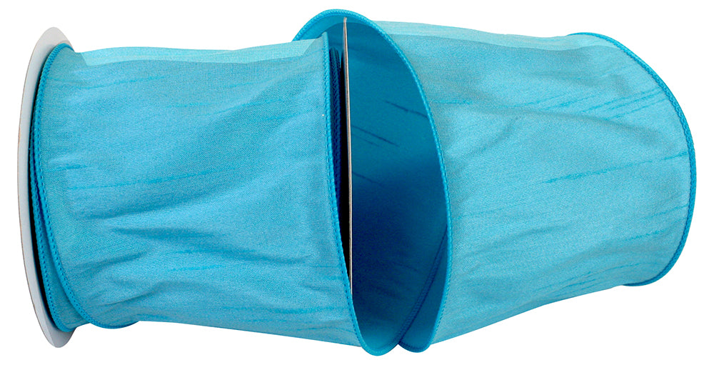 Aqua Dupioni Wired Edge Ribbon 4 Inch for Wreaths and Bows