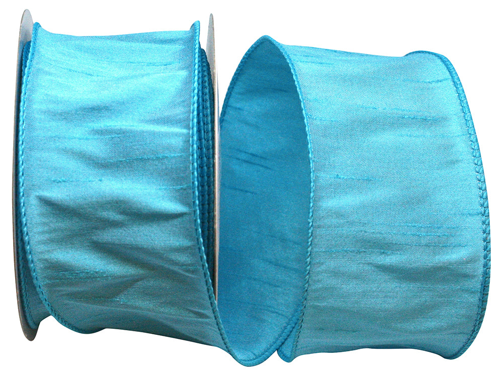 Aqua Dupioni Wired Edge Ribbon 2-1/2 Inch for Bows