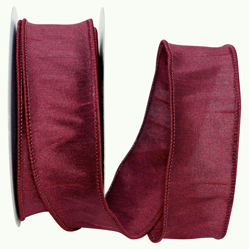 Burgundy Dupioni Wired Edge Ribbon 1-1/2 Inch for Bows