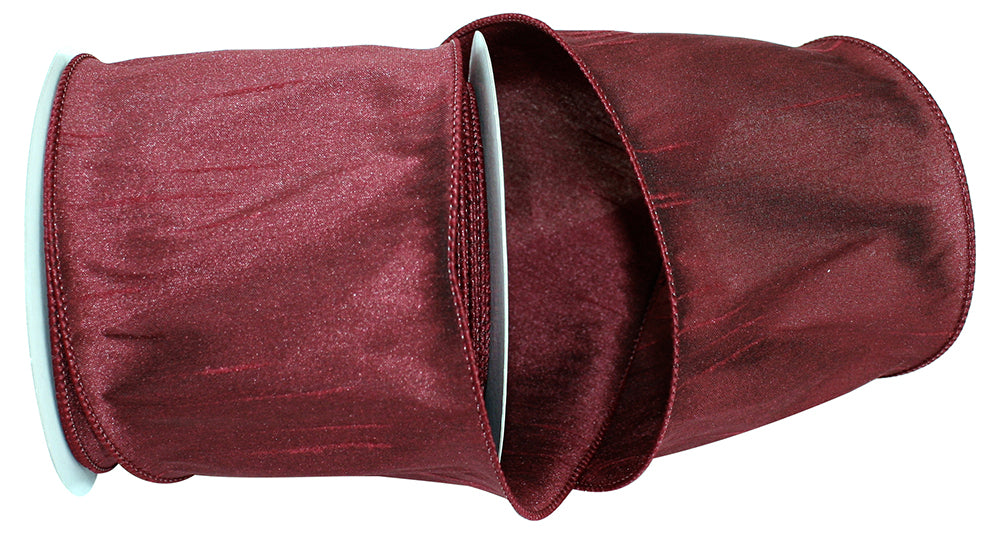 Burgundy Dupioni Wired Edge Ribbon 4 Inch for Wreaths