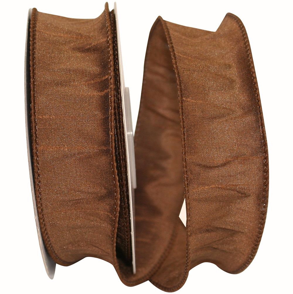 Brown 1-1 2 Inch Dupioni Wired Edge Ribbon for Wreaths & Bows