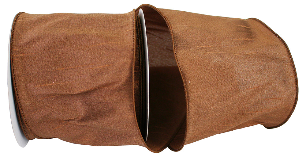 Brown 4 Inch Dupioni Wired Edge Ribbon for Wreaths & Bows