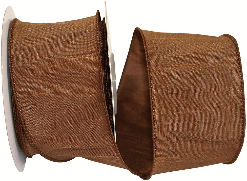 Brown 2-1 2 Inch Dupioni Wired Edge Ribbon for Wreaths & Bows