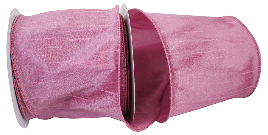 Rosy 4 Inch Dupioni Wired Edge Ribbon for Wreaths & Bows