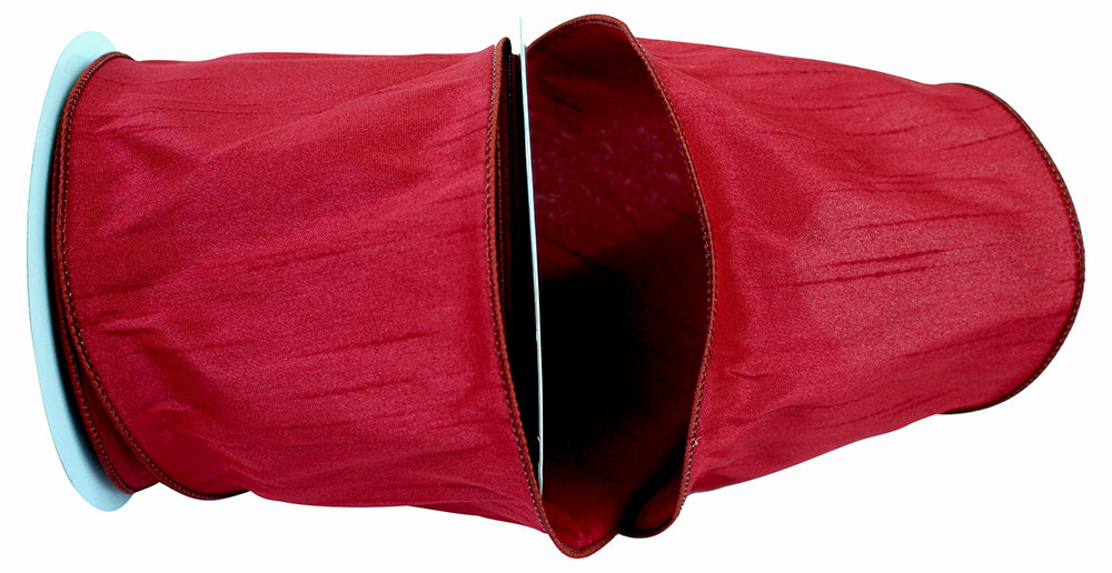 Dupioni Wired Edge Ribbon 4 Inch Wine 100% Polyester