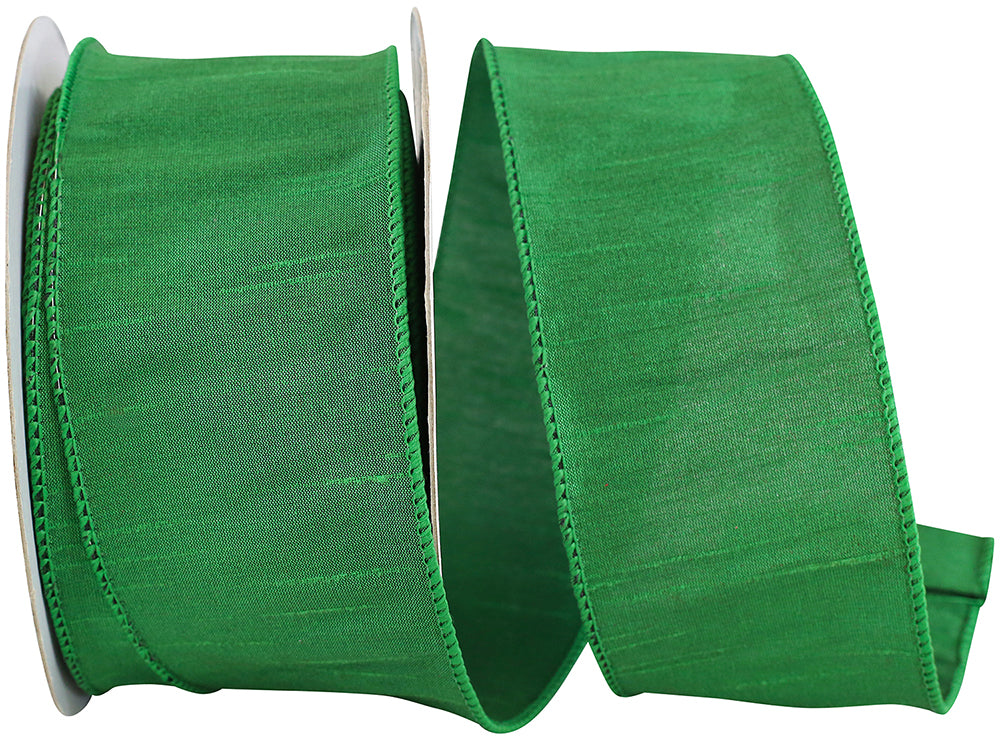 Emerald 2-1 2 Inch Dupioni Wired Edge Ribbon for Wreaths & Bows