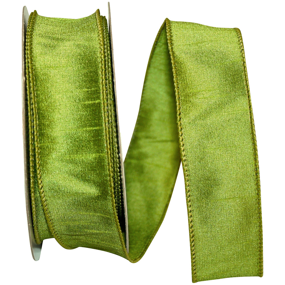 Green 1-1 2 Inch Dupioni Wired Edge Ribbon for Wreaths & Bows