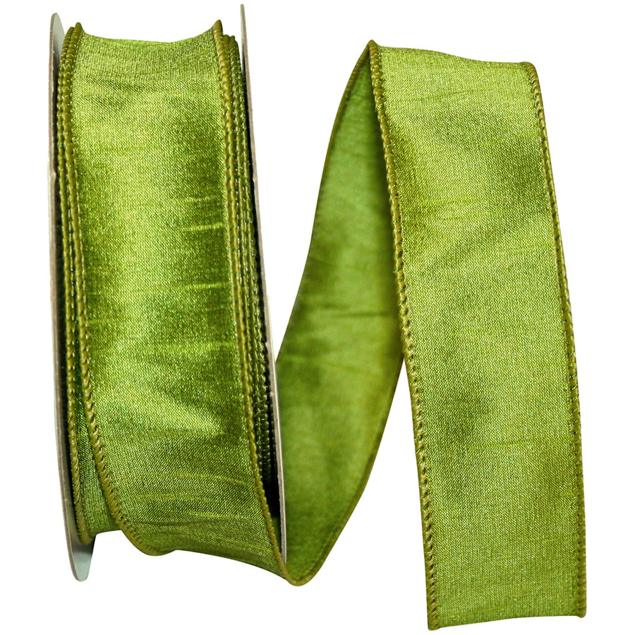 Green 1-1 2 Inch Dupioni Wired Edge Ribbon for Wreaths & Bows