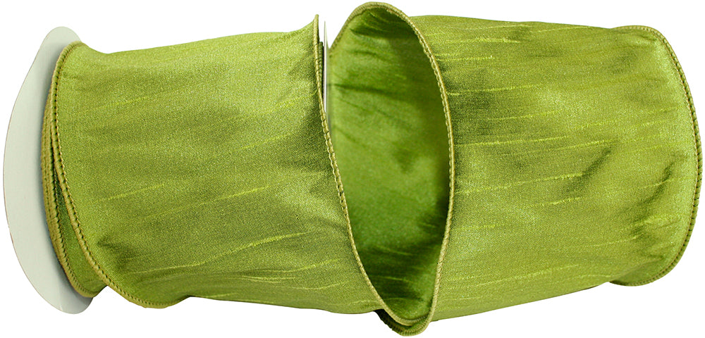Green 4 Inch Dupioni Wired Edge Ribbon for Wreaths & Bows