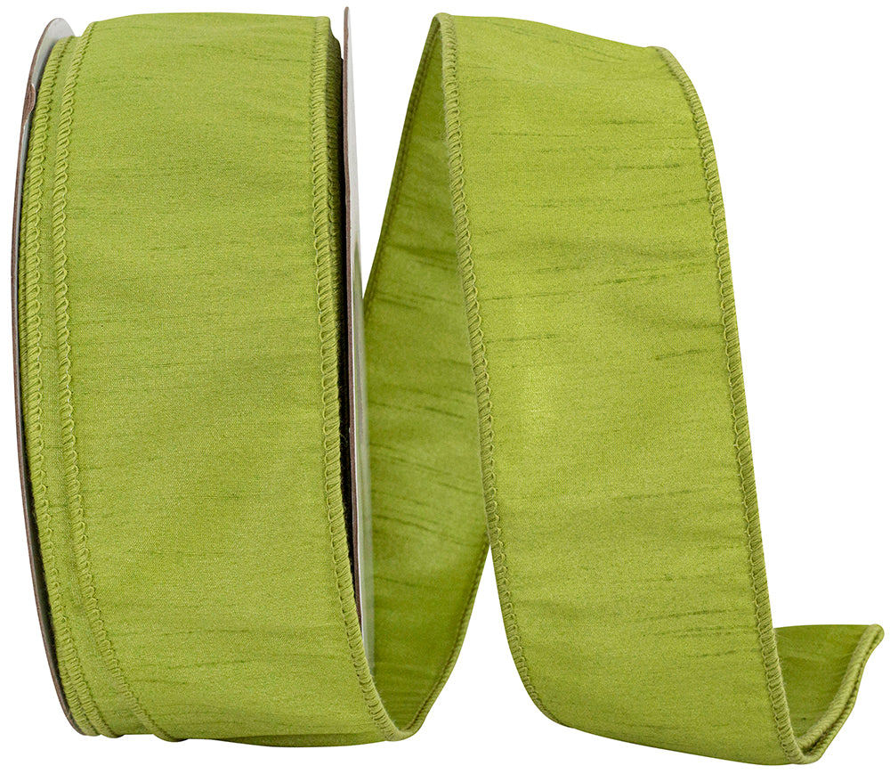 Green 2-1 2 Inch Dupioni Wired Edge Ribbon for Wreaths & Bows