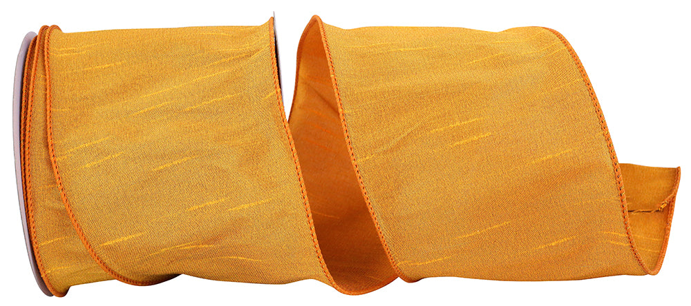 Yellow 4 Inch Dupioni Wired Edge Ribbon for Wreaths & Bows