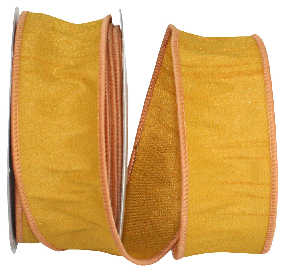 Mustard 1-1 2 Inch Dupioni Wired Edge Ribbon for Wreaths & Bows