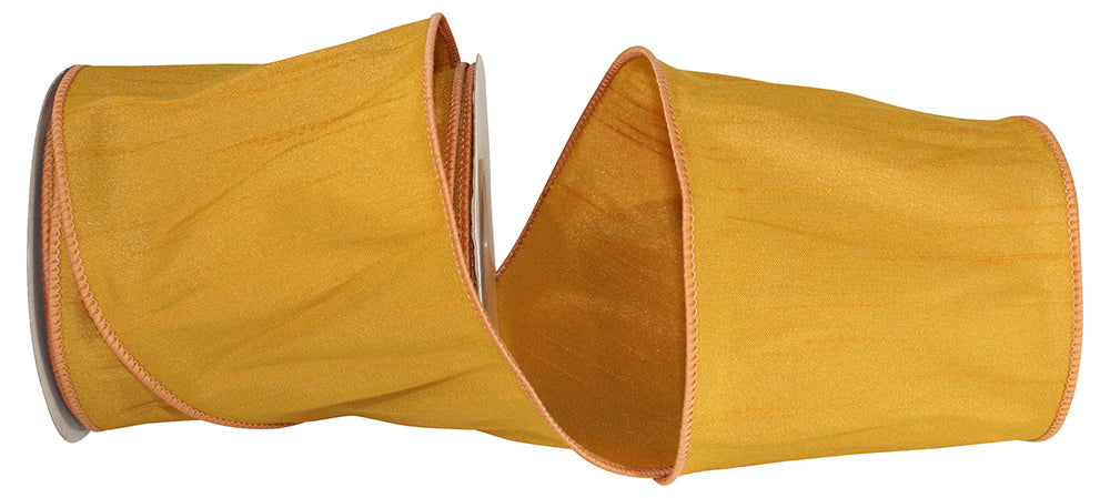 Mustard 4 Inch Dupioni Wired Edge Ribbon for Wreaths & Bows