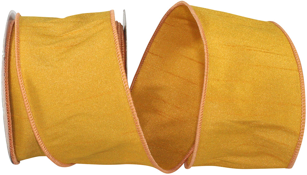 Mustard 2-1 2 Inch Dupioni Wired Edge Ribbon for Wreaths & Bows