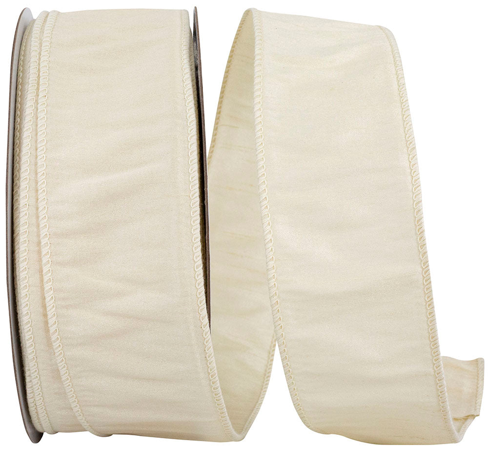 Ivory 2-1 2 Inch Dupioni Wired Edge Ribbon for Wreaths & Bows