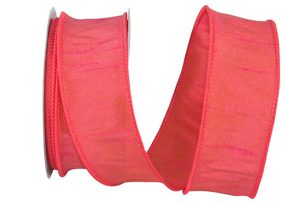 Coral 1-1 2 Inch Dupioni Wired Edge Ribbon for Wreaths & Bows