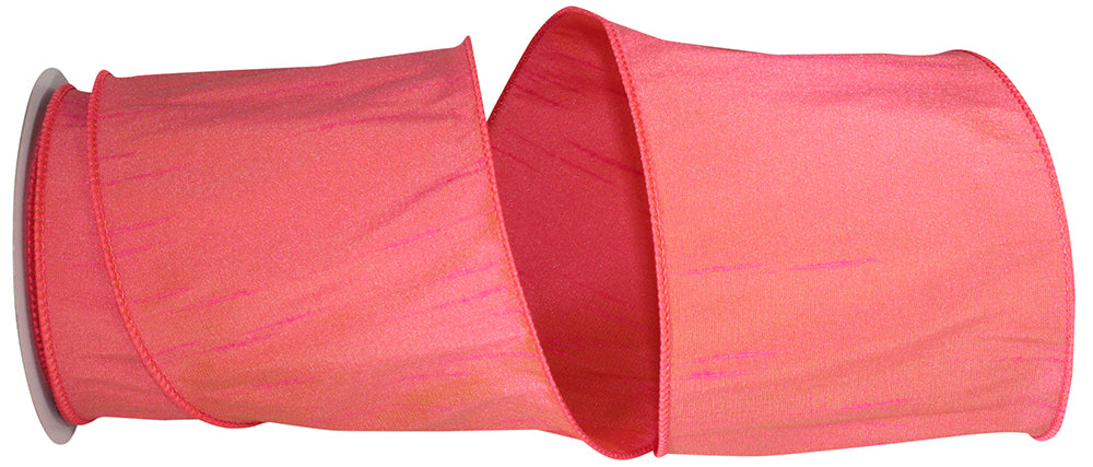 Coral 4 Inch Dupioni Wired Edge Ribbon for Wreaths & Bows