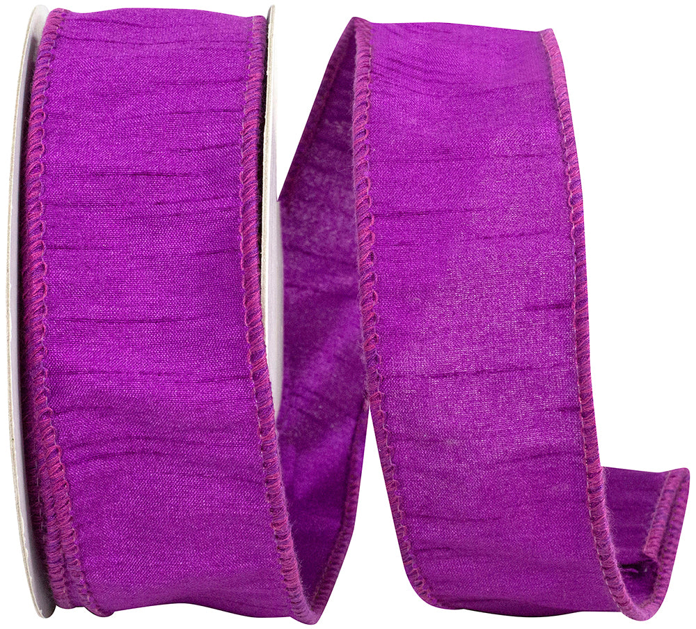 Plum Dupioni Wired Edge Ribbon 1-1/2 Inch for Wreaths
