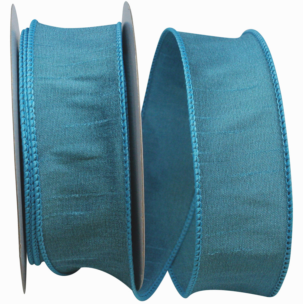 Turquoise Dupioni Wired Edge Ribbon 1-1/2 Inch for Bows