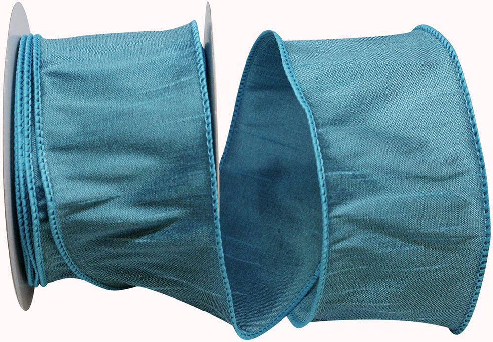 Turquoise Dupioni Wired Edge Ribbon 2-1/2 Inch for Bows