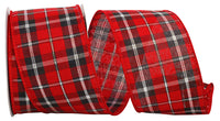 Red Black 2-1/2 Inch Metallic Check Wired Edge Ribbon