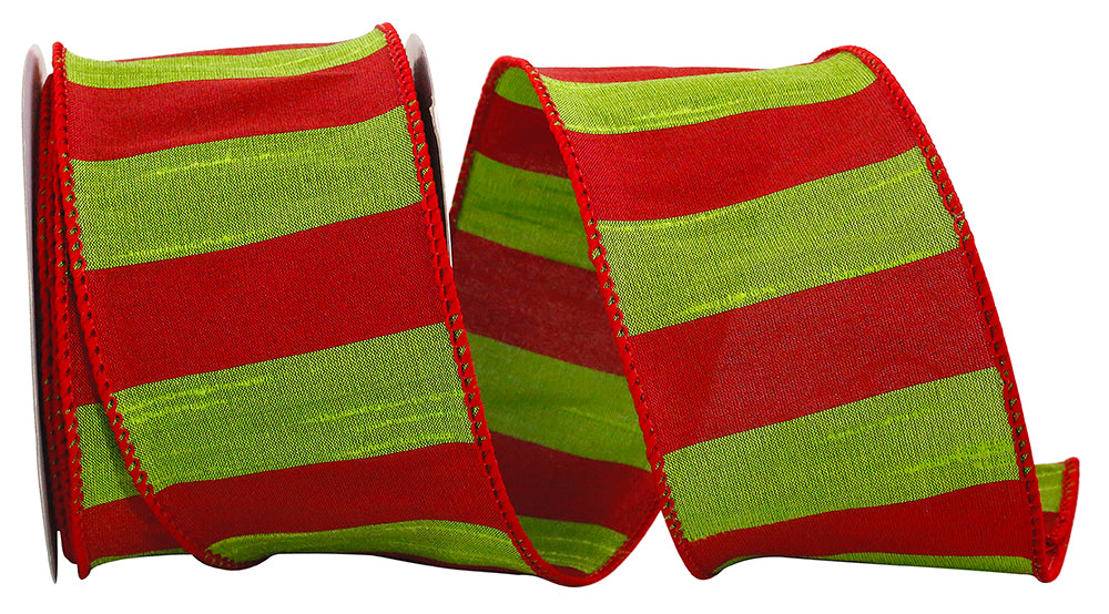 Dupioni Ribbon Chartreuse Red 2-1/2 Inch Wired Edge