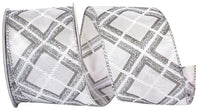 Glitter Diamond Lattice Ribbon White Silver 2-1/2 Inch