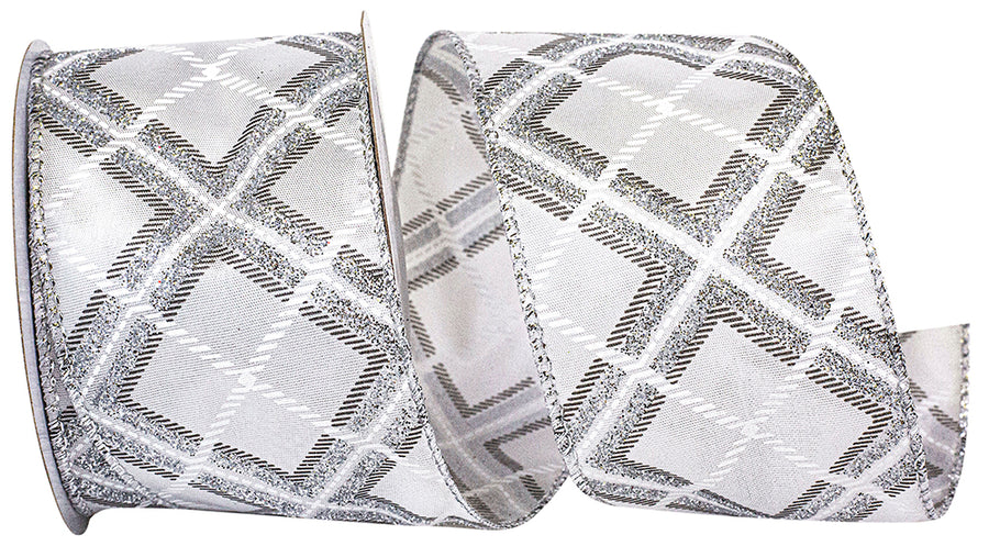 Glitter Diamond Lattice Ribbon White Silver 2-1/2 Inch