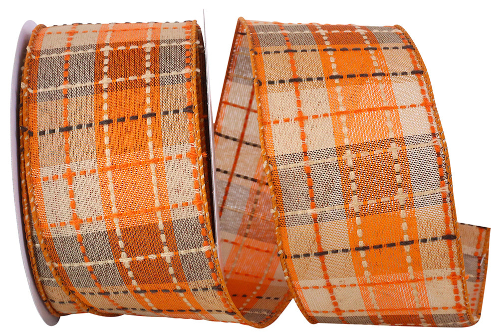 Check Stitch Plaid Wired Edge Ribbon Multi 2-1/2 Inch