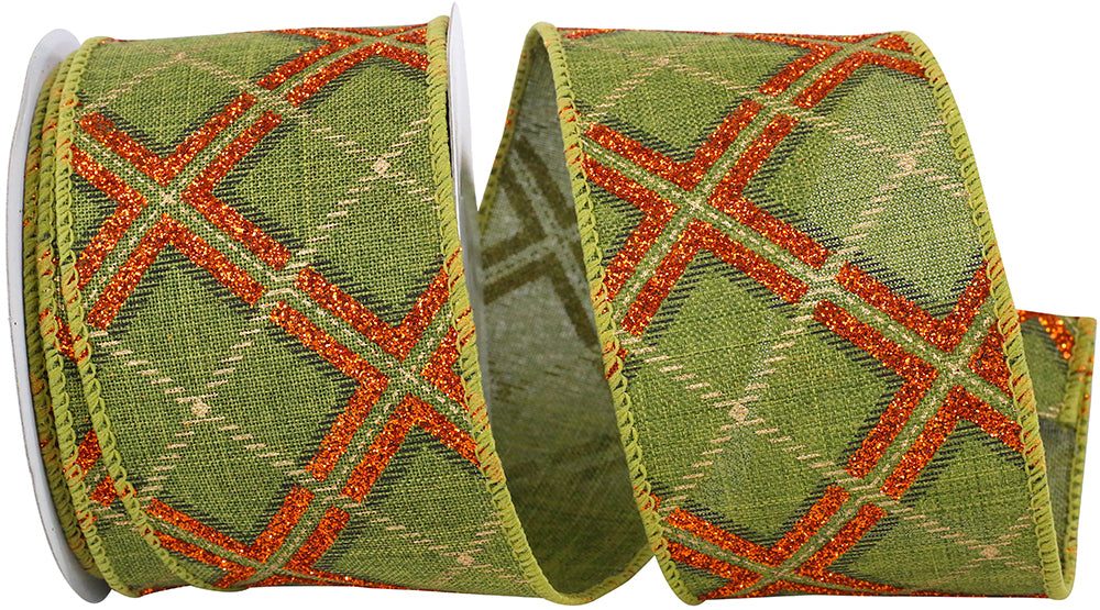 Green 2-1/2 Inch Glitter Lattice Wired Edge Ribbon