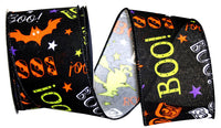 Black 2-1 2 Inch Boo Bats Halloween Wired Edge Ribbon for Wreaths & Bows