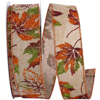 Multi Glitter Linen Wired Edge Ribbon 1-1/2 Inch for Wreaths