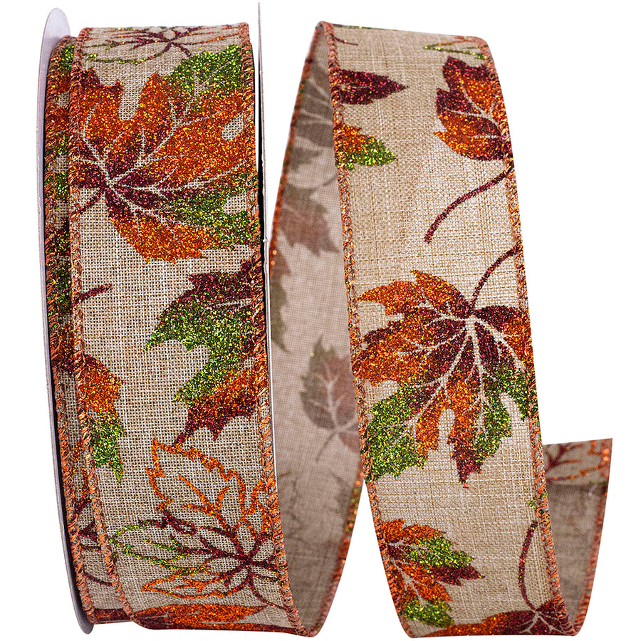 Multi Glitter Linen Wired Edge Ribbon 1-1/2 Inch for Wreaths